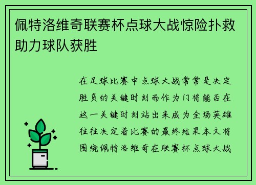 佩特洛维奇联赛杯点球大战惊险扑救助力球队获胜 佩特洛维奇联赛杯点球大战惊险扑救助力球队获胜